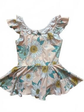 Made by Molly Girls' Size 8 Sunflower Print Leo with Ruffle Detail